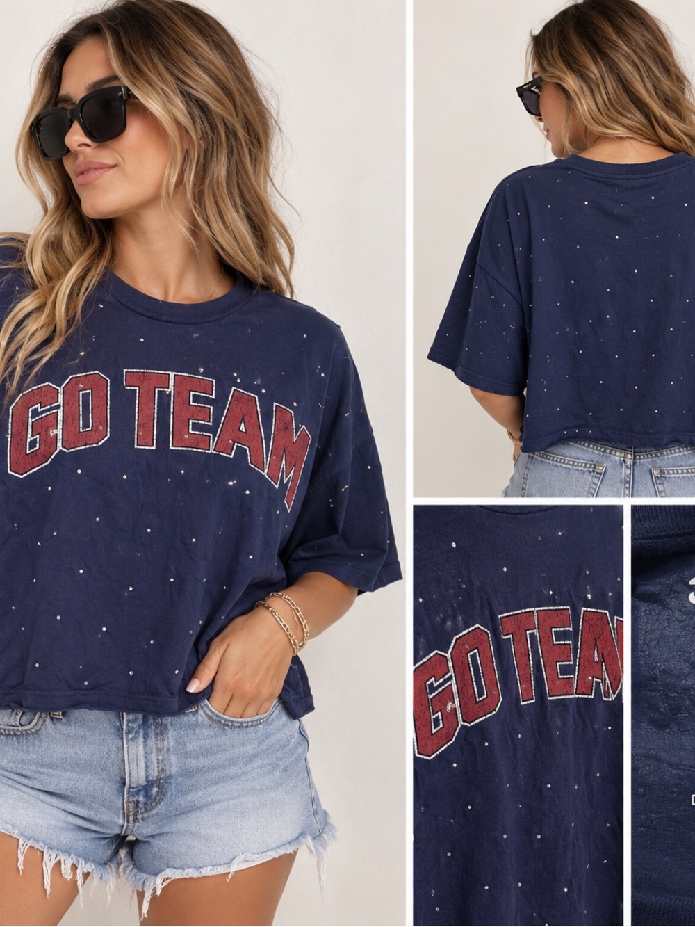 DH Apparel “GO TEAM” Rhinestone Oversized Tee – Size Medium